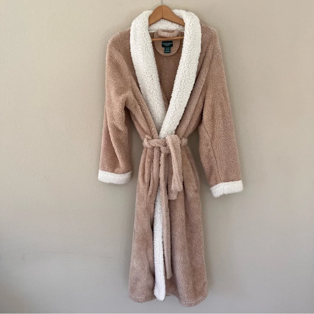Hammacher Schlemmer Womens Robe L/XL Executive Sherpa Hyge Cozy Luxury Old Money